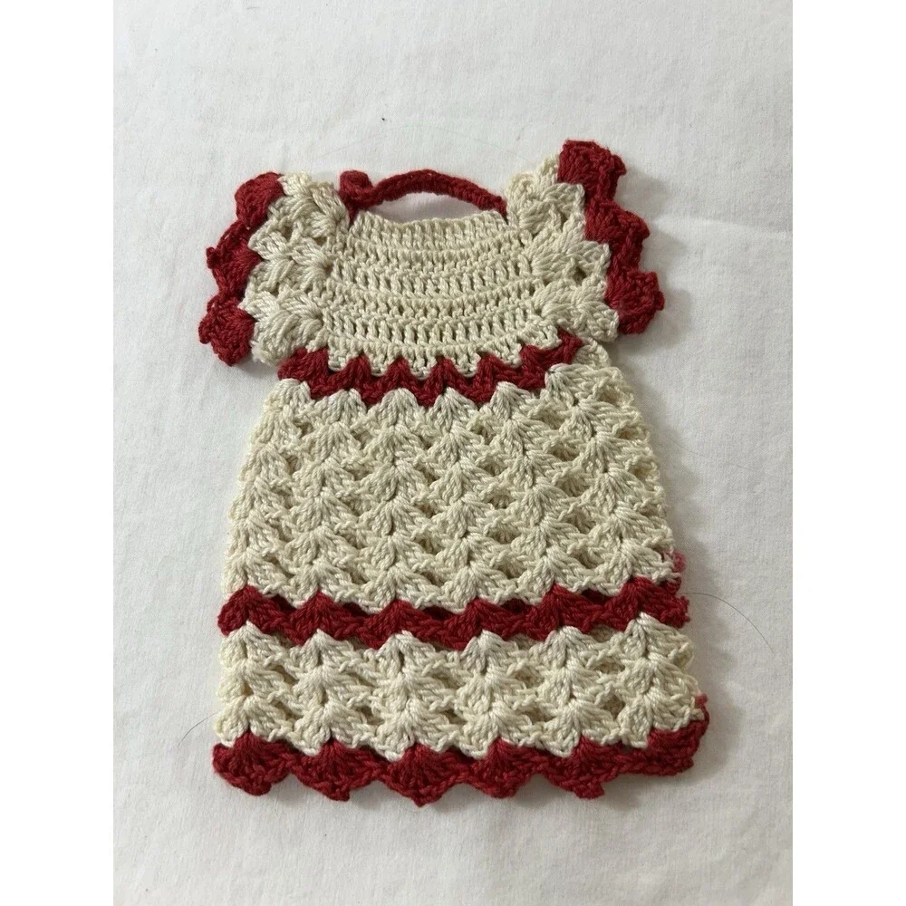 Vintage Crochet White & Red Bottle Dress Trivet / Potholder – Grannycore Cottage